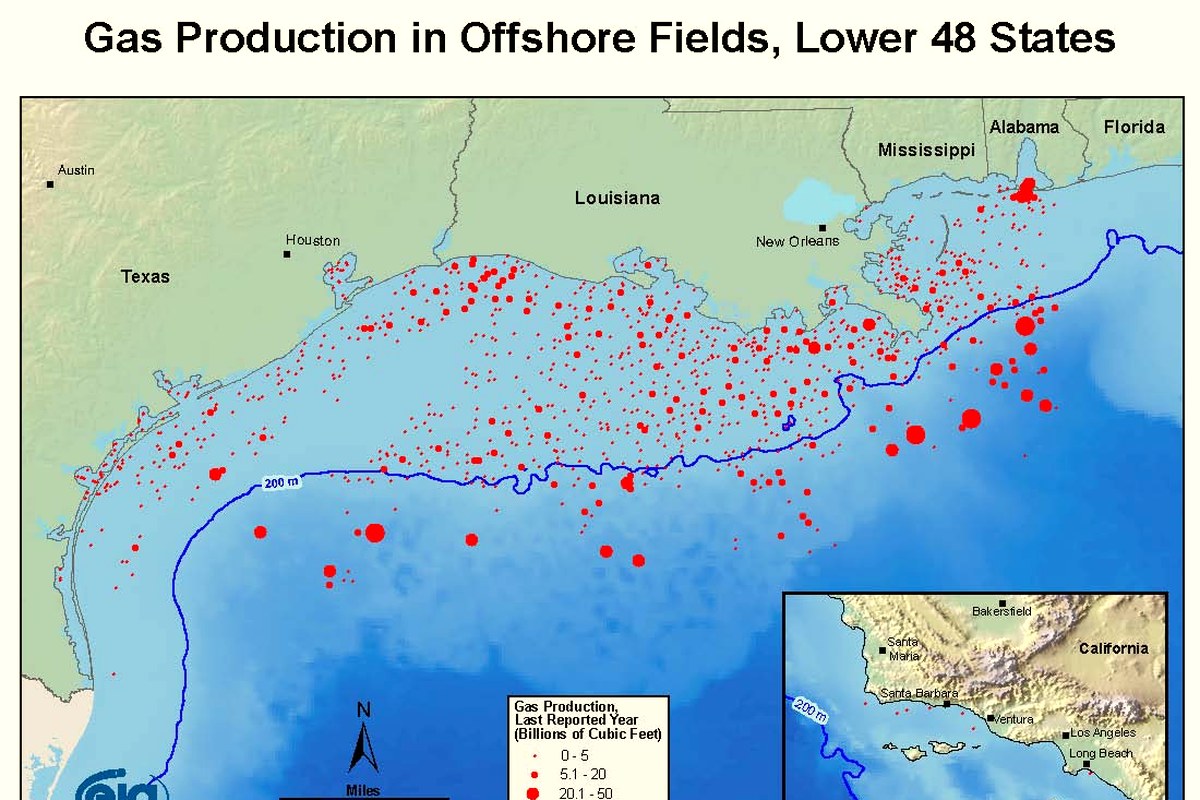 Offshore natural gas production wells in the Gulf of Mexico
